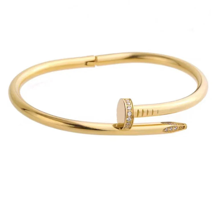 Moderate Luxury Letter stainless steel 18k Gold Plated Bangles (Nail Bracelet Gold)