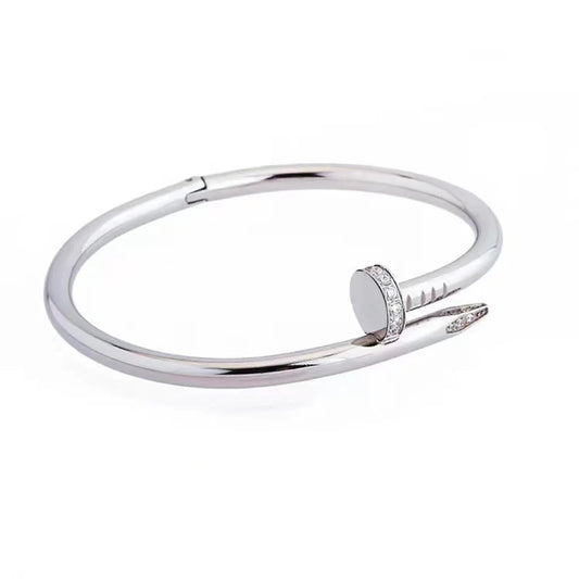 Moderate Luxury Letter stainless steel 18k Gold Plated Bangles (Nail Bracelet silver)