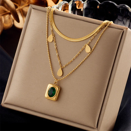 Fashion Women Square Chain Titanium Steel Electroplating  necklace