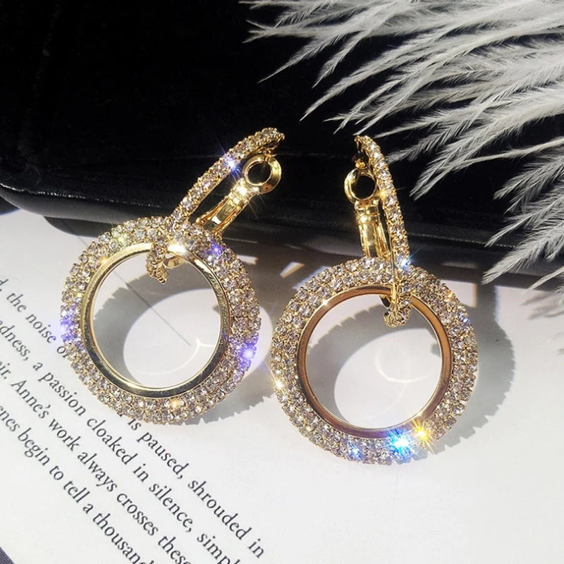 Lifetime Guaranteed Princess Cute O-Shape Plating Diamond Alloy Artificial Rhinestones Earrings