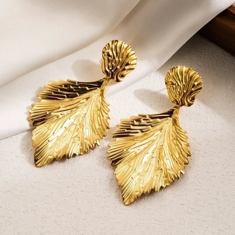 Pair Ig Style Leaves Flower Ginkgo Leaf Plating Stainless Steel Drop Earrings |yz129lv-hb