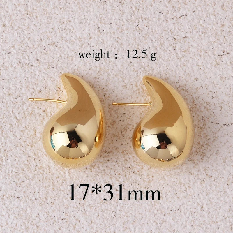 Pair Retro Lady Water Droplet Plating Copper Ear Studs Gold MEDIUM