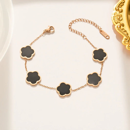 Elegant Simple Style Flower Titanium Steel Plating Inlay Shell Bracelets Earrings Necklace 967 Black Shell Bracelet Rose Gold