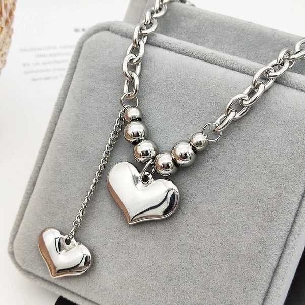 Double Heart Silver Necklace