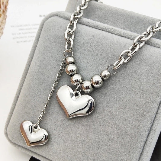 Double Heart Silver Necklace