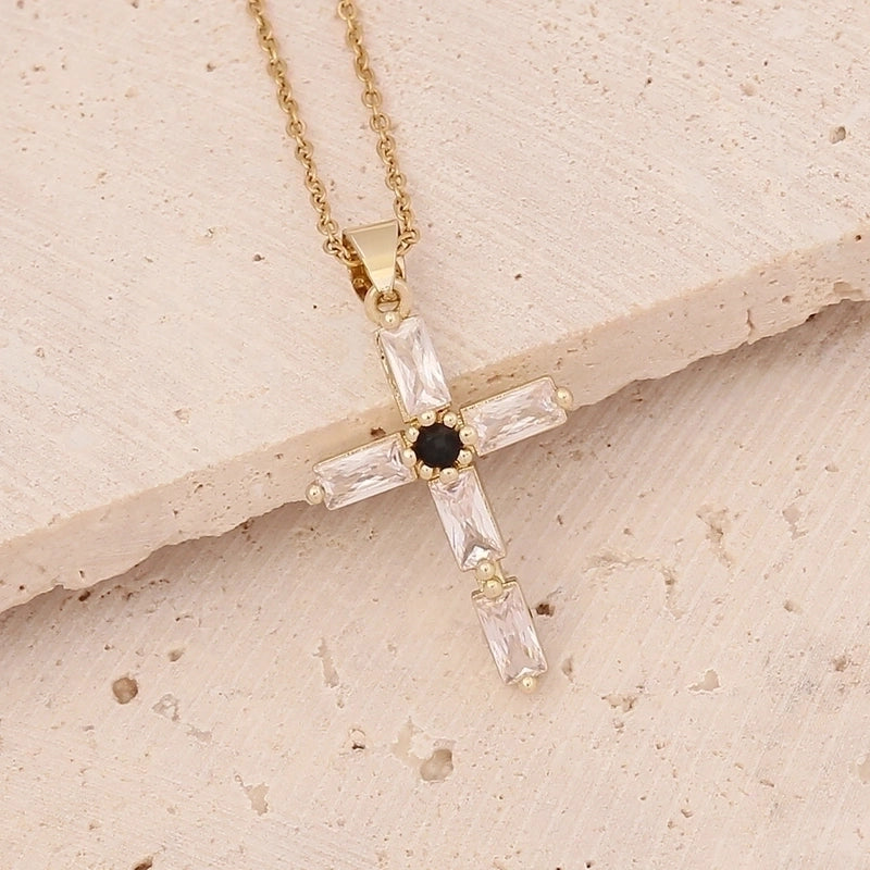 Fashion Cross Copper Inlaid Zircon 18K Gold Plated 2